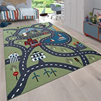 Alfombra para niños- Alfombra de Juego para Habitaciones Infantiles- con Motivo de la Calle- En Verde- tamaño:80x150 cm